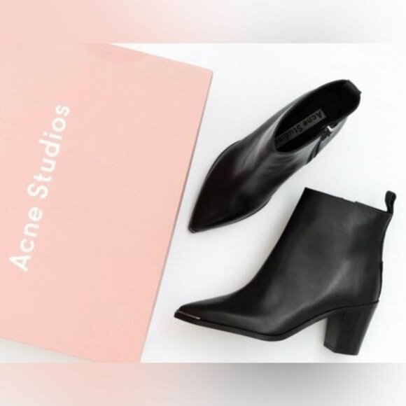 ACNE STUDIOS LOMA BLACK LEATHER ANKLE BOOTS 9.5 - Picture 11 of 11